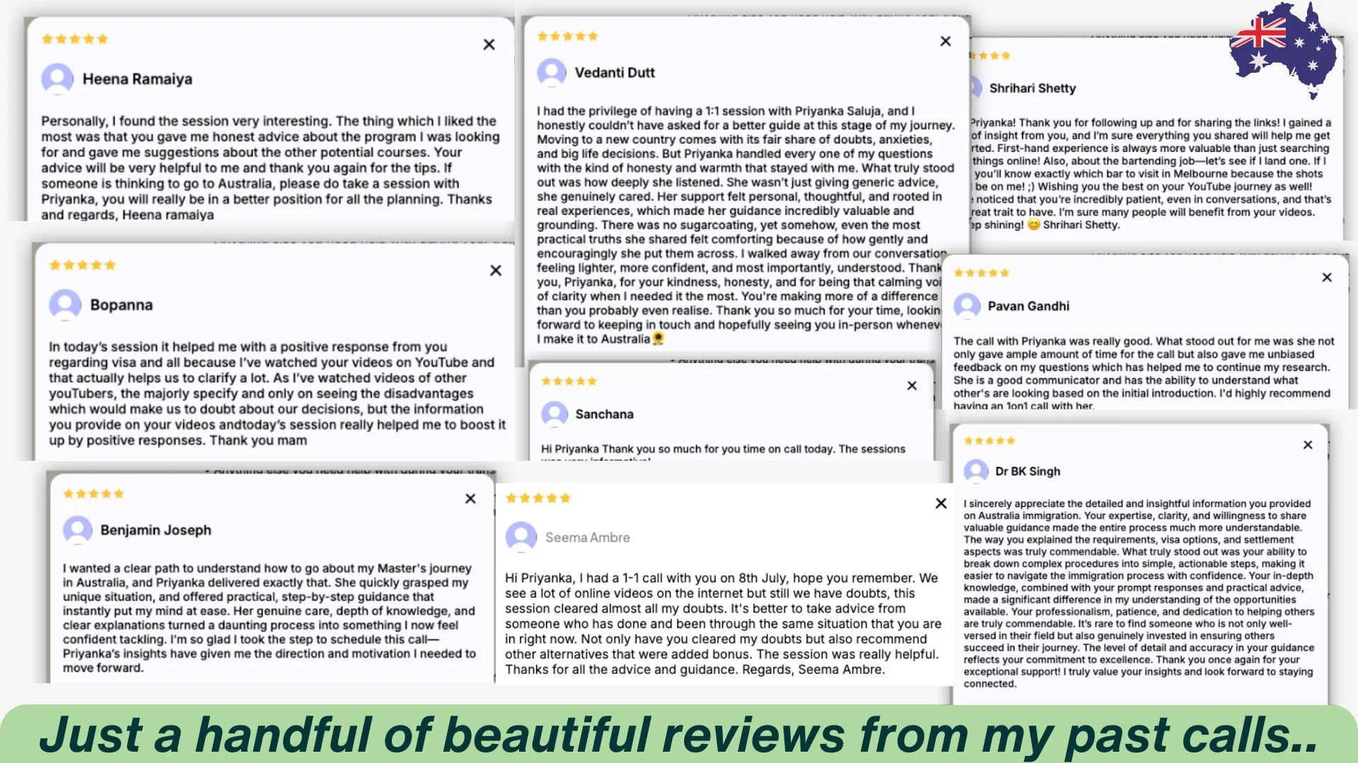 Reviews from Priyanka's 1:1 calls