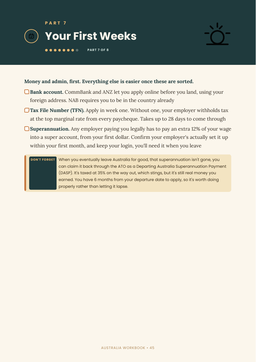 First weeks page from The Australia Workbook
